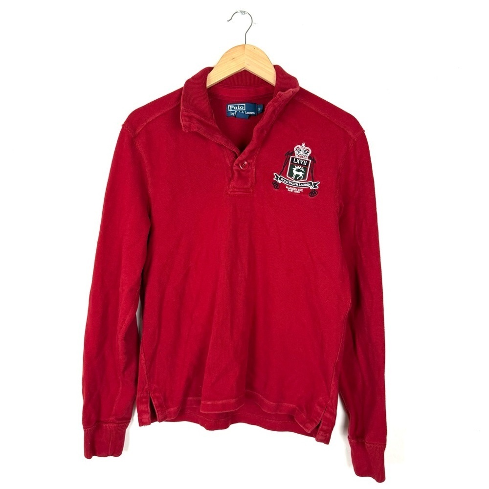 Polo Ralph Lauren Vintage Red Button Mock Neck Madison Ave Rugby